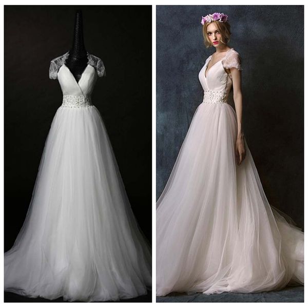 romantic wedding dresses with sleeves a-line tulle custom wedding dress beaded waist sheer back wedding gowns voiles de mariage, White
romantic wedding dresses with sleeves a-line tulle custom wedding dress beaded waist sheer back wedding gowns voiles de mariage, White