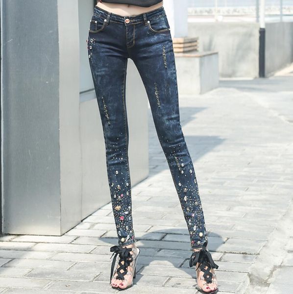 women beaded diamonds jeans korean fashion slim ripped pencil pants trousers r1746, Blue
women beaded diamonds jeans korean fashion slim ripped pencil pants trousers r1746, Blue