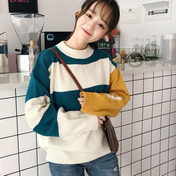 autumn women sweaters letter long sleeve knitted o-neck loose striped pullovers 2019 fashion new, White;black
autumn women sweaters letter long sleeve knitted o-neck loose striped pullovers 2019 fashion new, White;black