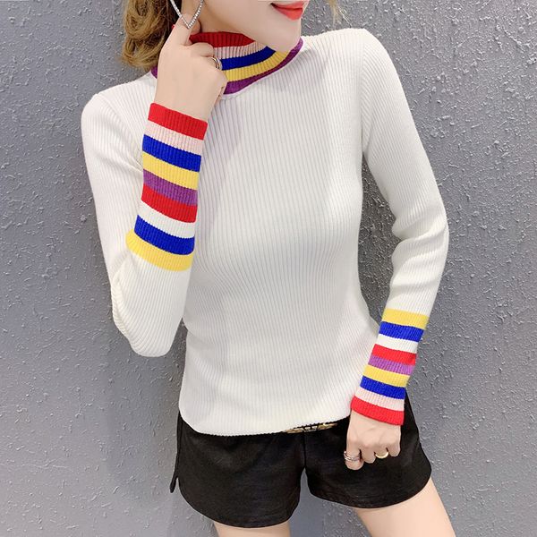 women's sweaters good quality women clothing latest 2021 spring autumn winter korean vestidos elastic thin stripe knit female k0176, White;black
women's sweaters good quality women clothing latest 2021 spring autumn winter korean vestidos elastic thin stripe knit female k0176, White;black