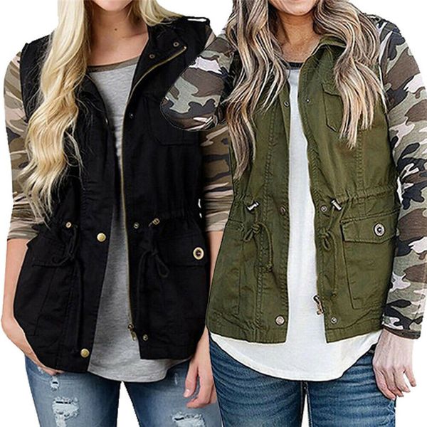 women army green cargo vest with pockets drawstring fashion autumn winter waistcoat jacket outwear, Black;white
women army green cargo vest with pockets drawstring fashion autumn winter waistcoat jacket outwear, Black;white