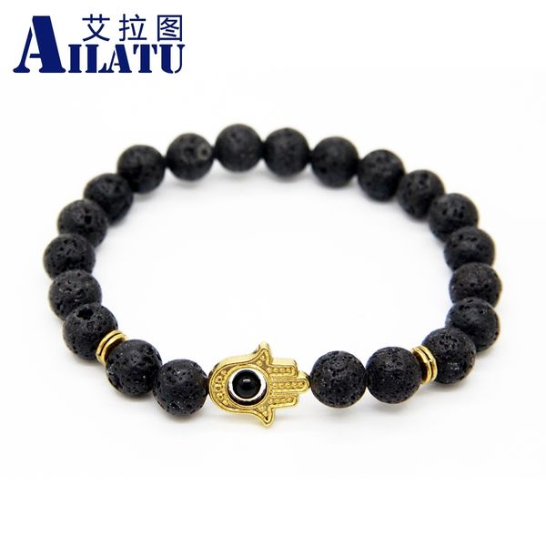 ailatu new design 10pcs/lot lava stone beads hamsa protection stretch bracelets wholesale, Golden;silver
ailatu new design 10pcs/lot lava stone beads hamsa protection stretch bracelets wholesale, Golden;silver