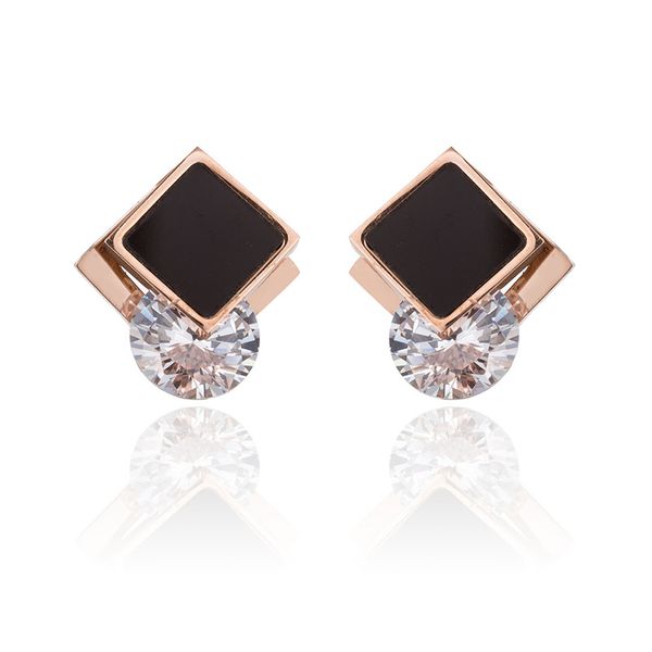 new holiday gift womens rose gold plated titanium steel huggie earring black enamel crystal zircon earrings, Golden;silver
new holiday gift womens rose gold plated titanium steel huggie earring black enamel crystal zircon earrings, Golden;silver