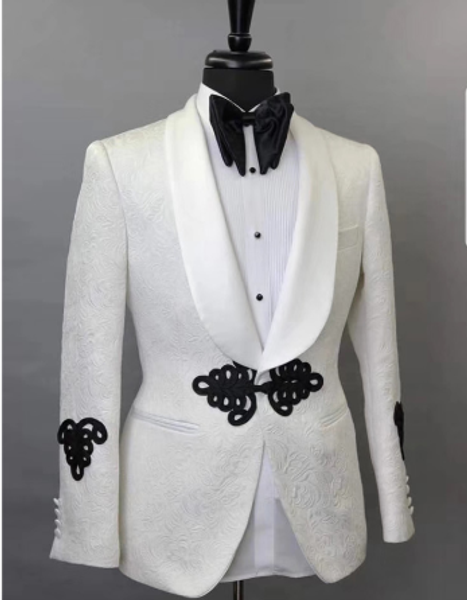 white harringbone mens suits 2 piece jacket black pants shawl lapel tailored made for wedding groom tuxedos new fashion clothes, White;black
white harringbone mens suits 2 piece jacket black pants shawl lapel tailored made for wedding groom tuxedos new fashion clothes, White;black