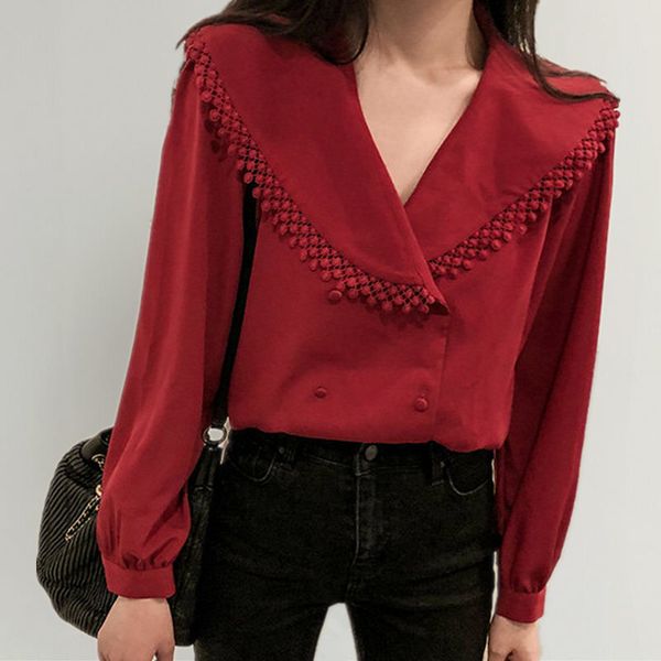 korean spring and summer new lace lapel chiffon loose long sleeve ladies shirt, White
korean spring and summer new lace lapel chiffon loose long sleeve ladies shirt, White