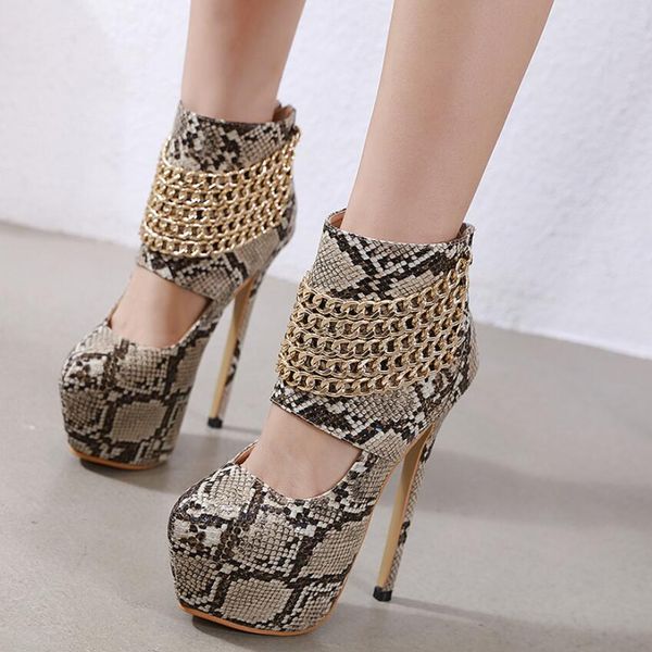 2020 europe and america women's shoes snake pattern high heels female platform pumps round toe with chain hollow out 17cm, Black
2020 europe and america women's shoes snake pattern high heels female platform pumps round toe with chain hollow out 17cm, Black