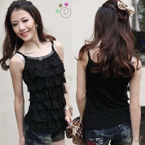 fashion women's ladies cotton lace tees casual camis multilayer bud silk condole belt vest, White
fashion women's ladies cotton lace tees casual camis multilayer bud silk condole belt vest, White