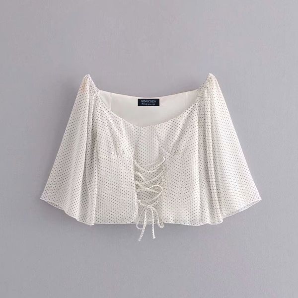 women wide neck polka dots printing casual short blouse shirt women off shoulder femininas bandage, White
women wide neck polka dots printing casual short blouse shirt women off shoulder femininas bandage, White