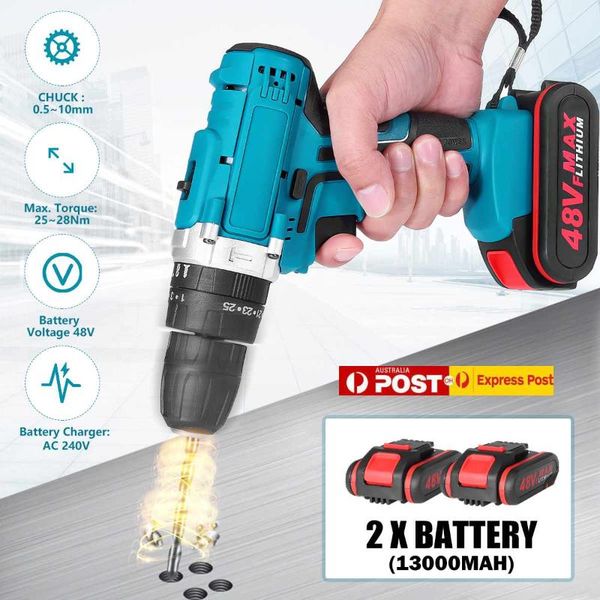 48v home electric screwdriver cordless drill lithium battery double speed wireless rechargeable hand electric drills 13000mah
48v home electric screwdriver cordless drill lithium battery double speed wireless rechargeable hand electric drills 13000mah