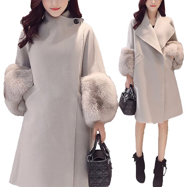 2019 autumn/winter woolen coat jackets warm wool blend faux fur sleeve long turn-down collar loose coats large size outerwear, Black
2019 autumn/winter woolen coat jackets warm wool blend faux fur sleeve long turn-down collar loose coats large size outerwear, Black
