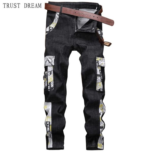 2019 new fashion men's jeans cargo, Blue