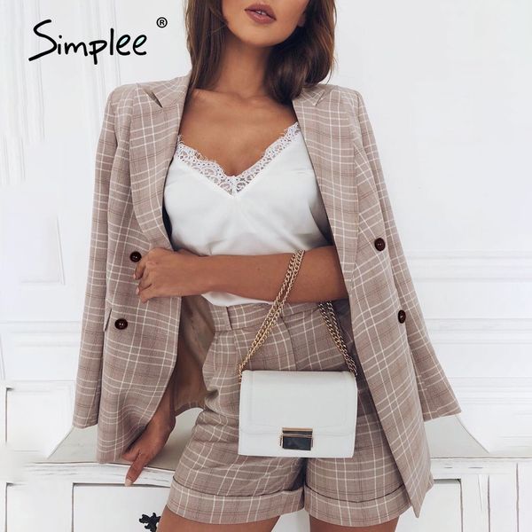 simplee two-piece blazer women suits double breasted plaid casual female blazer shorts set elegant office ladies blazers sets, White
simplee two-piece blazer women suits double breasted plaid casual female blazer shorts set elegant office ladies blazers sets, White