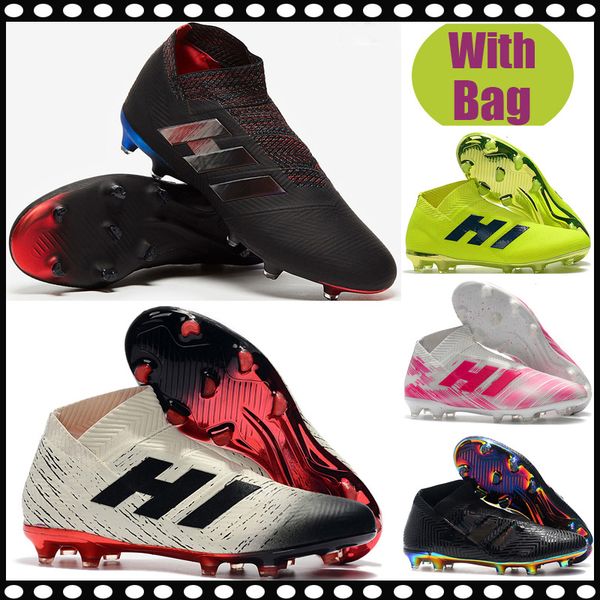 Original New Arrival Men High Ankle Football Boots Nemeziz 18+ FG Soccer Shoes NEMEZIZ 18 FG Soccer Cleats no laces outdoor