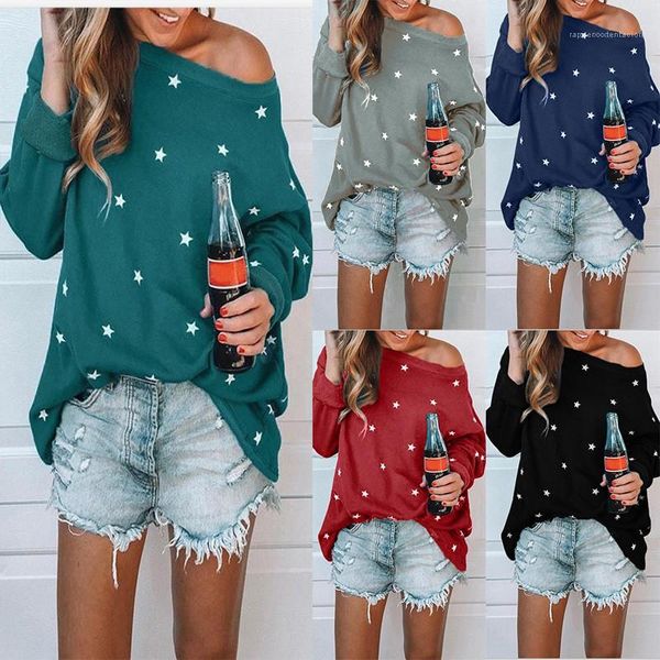 tshirt spring long sleeve round neck casual loose famale fashion designer apparel womens star print, White 
tshirt spring long sleeve round neck casual loose famale fashion designer apparel womens star print, White