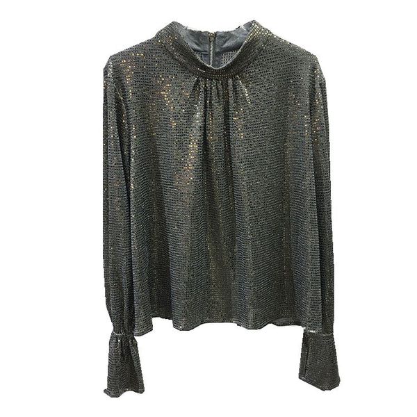 women shirt spring 2020 stand-up collar pullover shirt gold and silver two-tone flared long sleeve sequin, White
women shirt spring 2020 stand-up collar pullover shirt gold and silver two-tone flared long sleeve sequin, White