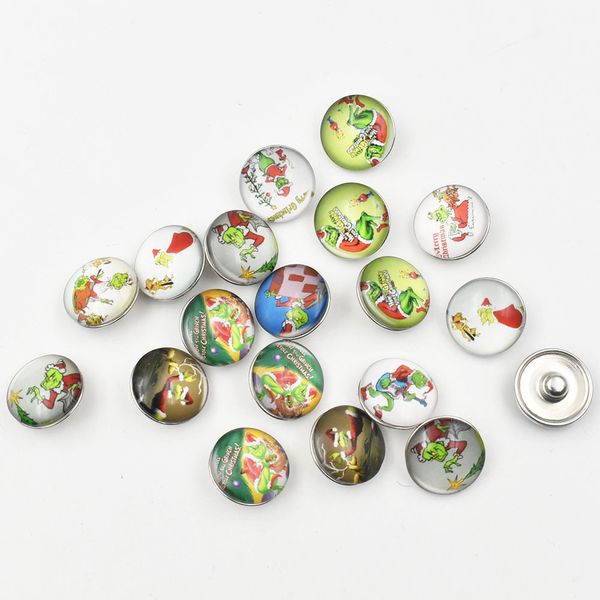 

50pcs mixed frog christmas glass snap button charm for glass cabochons jewelry 2019 selling jewelry, Bronze;silver