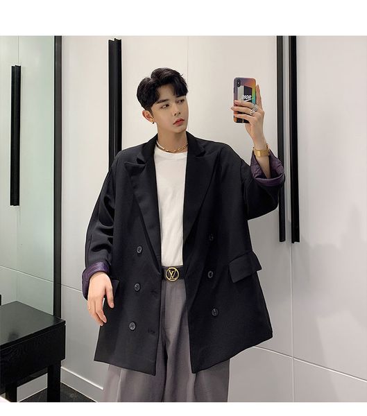 3 colors men autumn new double breasted loose business casual blazer jacket male streetwear hip hop vintage suit coat outerwear, White;black
3 colors men autumn new double breasted loose business casual blazer jacket male streetwear hip hop vintage suit coat outerwear, White;black