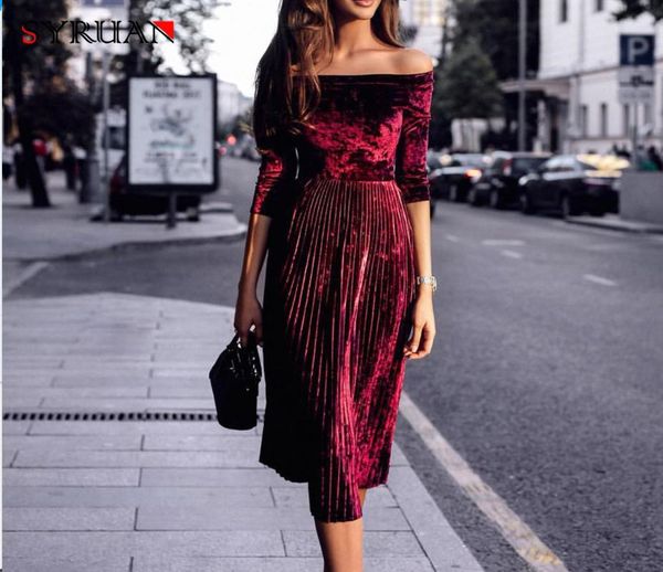 pleated dress elegant velvet dress women summer autumn off shoulder vestidos half sleeve slash neck long party dresses, Black;gray
pleated dress elegant velvet dress women summer autumn off shoulder vestidos half sleeve slash neck long party dresses, Black;gray