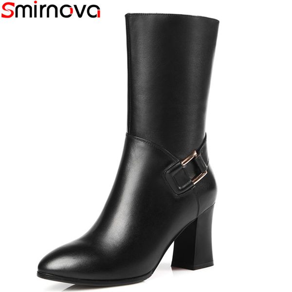 smirnova new arrival 2018 winter boots round toe buckle genuine leather mid calf boots for women thick heels ladies dress shoes, Black
smirnova new arrival 2018 winter boots round toe buckle genuine leather mid calf boots for women thick heels ladies dress shoes, Black