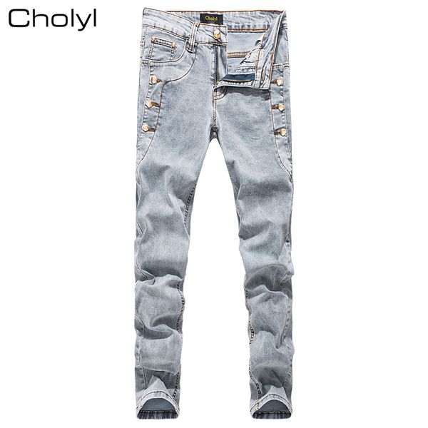 2017 new fashion man cholyl korean style high street slim fit button personality vintage classical denim gray pants trousers, Blue
2017 new fashion man cholyl korean style high street slim fit button personality vintage classical denim gray pants trousers, Blue