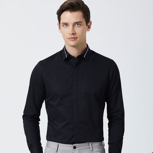 60% cotton business men's dress shirt easy-care slim fit fashion collar hidden button long sleeve male casual shirt, White;black
60% cotton business men's dress shirt easy-care slim fit fashion collar hidden button long sleeve male casual shirt, White;black