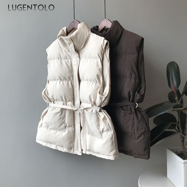 lugentolo women vest winter warm coat new standing collar loose solid bread clothing thicken lacing casual lady simple vests, Black;white
lugentolo women vest winter warm coat new standing collar loose solid bread clothing thicken lacing casual lady simple vests, Black;white