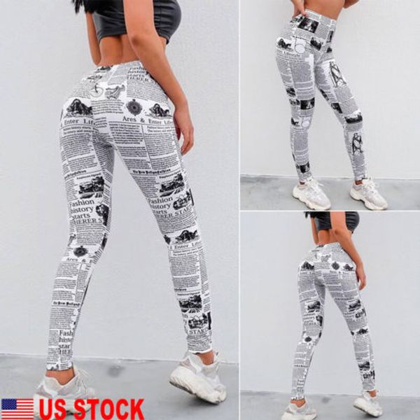 us women sport pants high waist letter newspaper print fitness legging running gym stretch elastic trouser, Black
us women sport pants high waist letter newspaper print fitness legging running gym stretch elastic trouser, Black