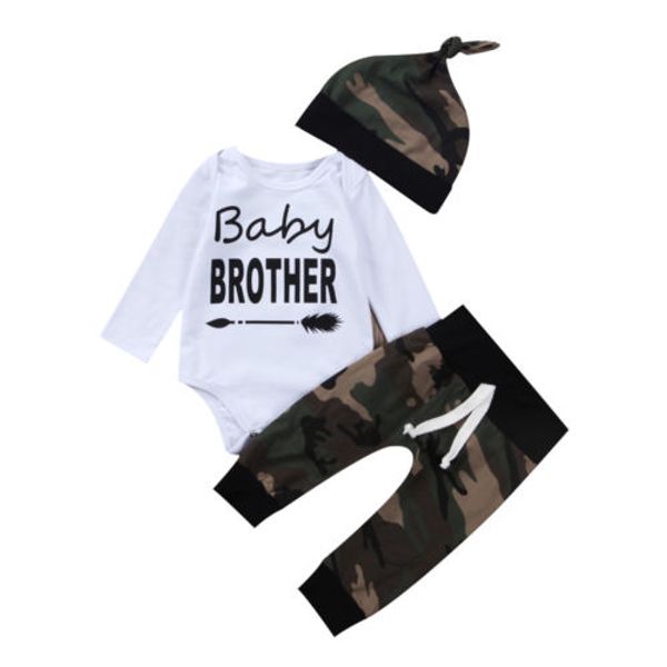 autumn baby camouflage clothing newborn clothes baby brother long sleeve bodysuit +camo pant hat 3pcs outfit kids clothing set, White
autumn baby camouflage clothing newborn clothes baby brother long sleeve bodysuit +camo pant hat 3pcs outfit kids clothing set, White