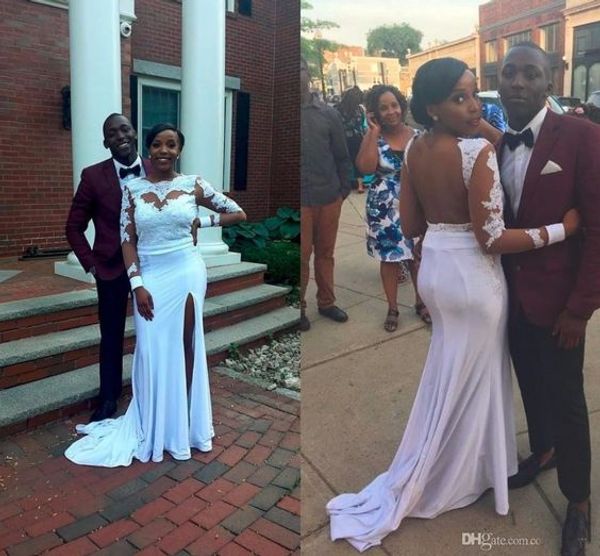 high slit african wedding gown dresses bridal gowns bateau sheer neck illusion long lace sleeves applique mermaid, White
high slit african wedding gown dresses bridal gowns bateau sheer neck illusion long lace sleeves applique mermaid, White