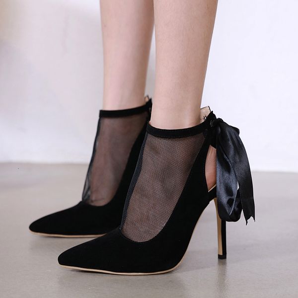 up adorable lace black meshy back bowtie pointed toe designer shoes come with box size 35 to 40