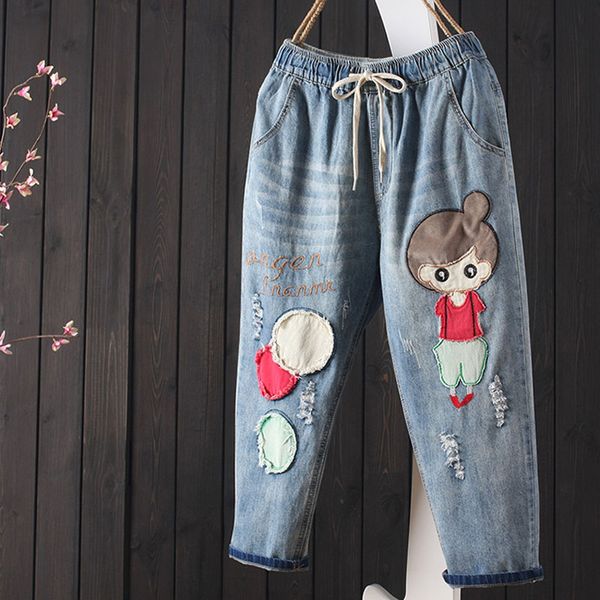 drawstring lantern pants women jeans cute sweet character cartton embroidery ripped jeans for women ankle-length spring 2019, Blue
drawstring lantern pants women jeans cute sweet character cartton embroidery ripped jeans for women ankle-length spring 2019, Blue