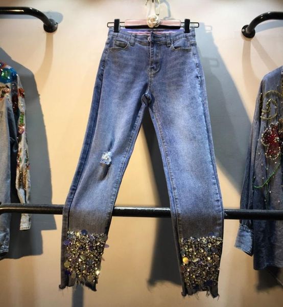 новые женские джинсовые брюки промышленные алмазные блестки джинсы повседневная уличная джинсовые брюки высокая талия для похудения эластичн, Blue 
новые женские джинсовые брюки промышленные алмазные блестки джинсы повседневная уличная джинсовые брюки высокая талия для похудения эластичн, Blue