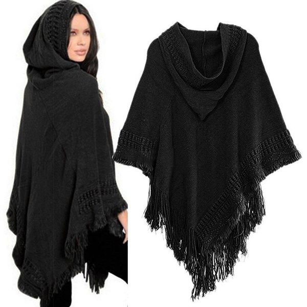 women knitted shawl tassel sweater oversized cape winter autumn hooded loose sweaters pullover irregularity cloak 4 color, Black
women knitted shawl tassel sweater oversized cape winter autumn hooded loose sweaters pullover irregularity cloak 4 color, Black