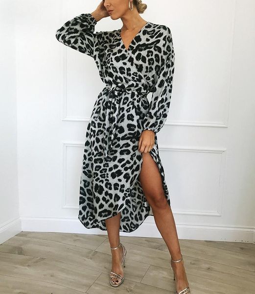 spring new leopard designer dresses women clothes deep v-neck split up design long sashes dress, Black;gray
spring new leopard designer dresses women clothes deep v-neck split up design long sashes dress, Black;gray