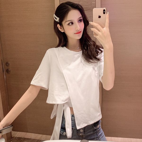 3095#2020 summer clothes careful machine irregular bandage clothing t-shirt clothing bowknot personalized all-match short-sleeved t-shir, White
3095#2020 summer clothes careful machine irregular bandage clothing t-shirt clothing bowknot personalized all-match short-sleeved t-shir, White
