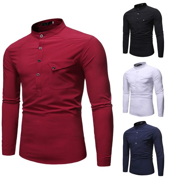 men's casual shirt slim fit men's casual button down stand collar shirt long sleeve formal dress shirts men male clothing, White;black
men's casual shirt slim fit men's casual button down stand collar shirt long sleeve formal dress shirts men male clothing, White;black