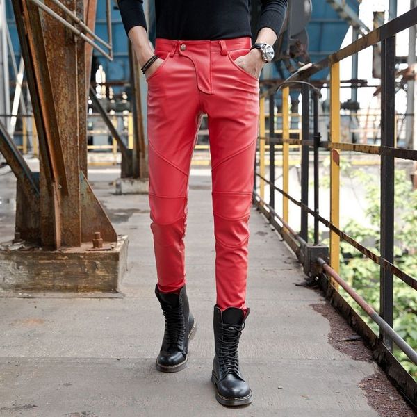 mens slim fit pu autumn winter thick fleece lining long trousers korean stretchy motorcycle biker leather pants, Black
mens slim fit pu autumn winter thick fleece lining long trousers korean stretchy motorcycle biker leather pants, Black