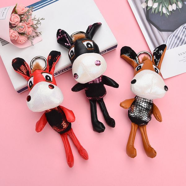 felyskep new style fluffy donkey key 23.5*9 cm chain shining keyring for women bag charm car pendant key ring, Silver