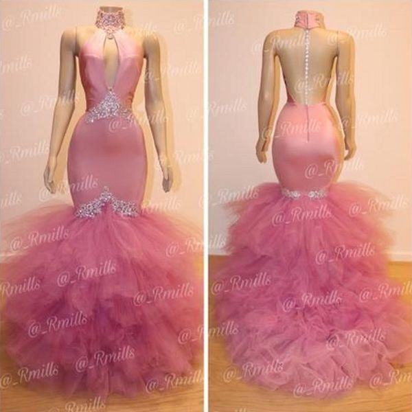high neck pink tulle mermaid prom dresses 2019 backless beading crystals puffy formal dresses evening wear pageant gowns party, Black
high neck pink tulle mermaid prom dresses 2019 backless beading crystals puffy formal dresses evening wear pageant gowns party, Black