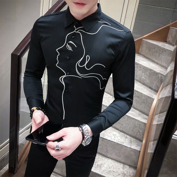 chemise homme 2020 spring solid long sleeve shirt men korean fashion slim fit beauty print casual men shirts black white, White;black
chemise homme 2020 spring solid long sleeve shirt men korean fashion slim fit beauty print casual men shirts black white, White;black