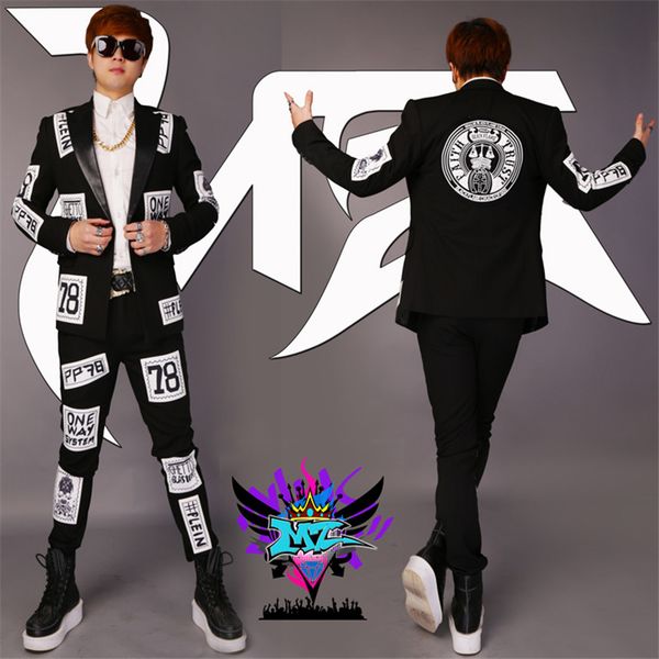 2020 men custom made new host dancer singer male dj black banner printing suit costume blazer set (blazer+pants, White;black
2020 men custom made new host dancer singer male dj black banner printing suit costume blazer set (blazer+pants, White;black