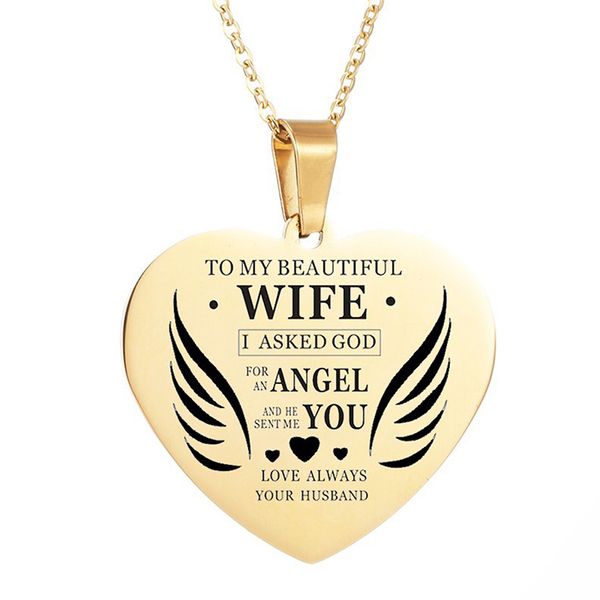 stainless steel pendant heart shape necklace engrave letters to my beautiful wife necklace jewelry for women link chain metal, Silver
stainless steel pendant heart shape necklace engrave letters to my beautiful wife necklace jewelry for women link chain metal, Silver