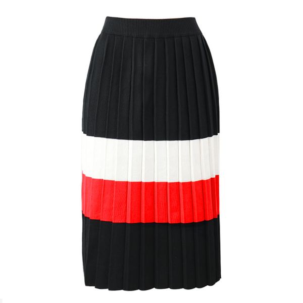 mnogcc 2019 autumn winter fashion design knitted striped a line pleated skirt women stretch woolen pencil skirt knee length skir, Black
mnogcc 2019 autumn winter fashion design knitted striped a line pleated skirt women stretch woolen pencil skirt knee length skir, Black