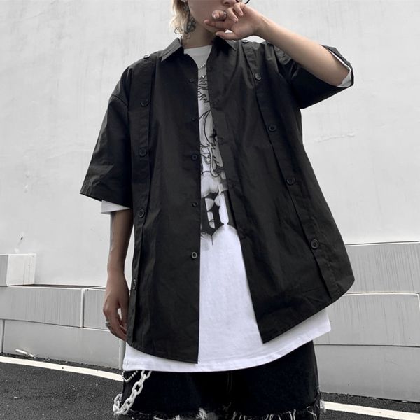 2020 new summer shirt men's fashion casual loose button black shirt men streetwear wild hip hop short sleeve mens, White;black
2020 new summer shirt men's fashion casual loose button black shirt men streetwear wild hip hop short sleeve mens, White;black