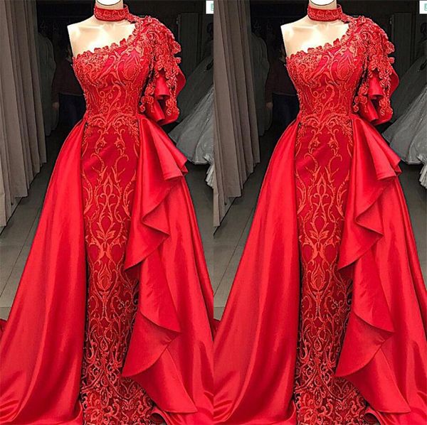 robe de soiree красные вечерние платья 2021 со съемной юбкой одно плечо высокая шея кружева выпускные платья женщины формальная одежда круже, Black;red 
robe de soiree красные вечерние платья 2021 со съемной юбкой одно плечо высокая шея кружева выпускные платья женщины формальная одежда круже, Black;red