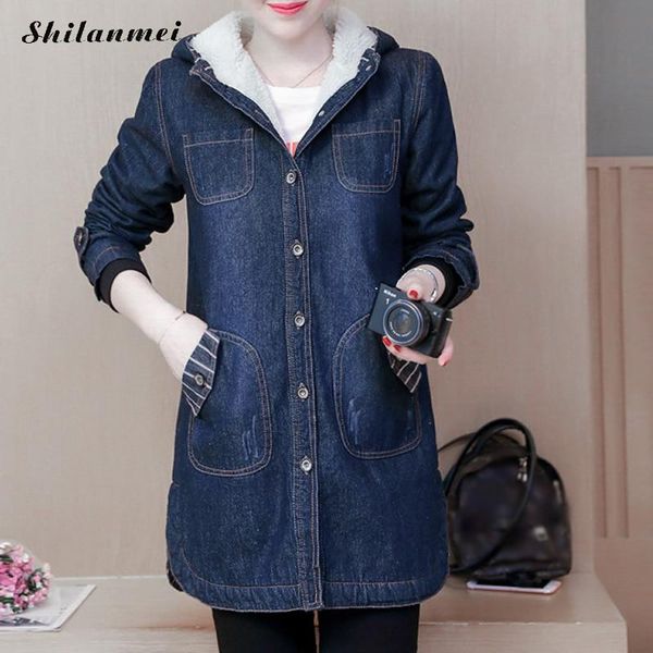 women's down & parkas denim hooded jeans parka jacket winter velvet liner medium-long women coat 2021 casual overcoat female outerwear, Black
women's down & parkas denim hooded jeans parka jacket winter velvet liner medium-long women coat 2021 casual overcoat female outerwear, Black