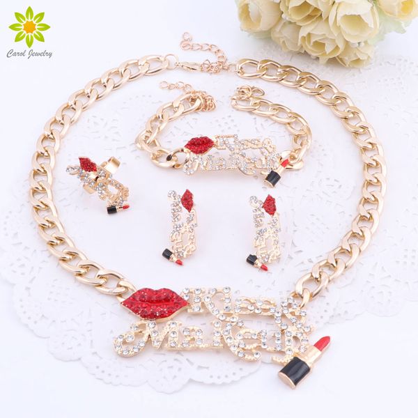 bridal jewelry sets red lip and enameled lipstick kiss make up women gold color necklace earring bracelet ring set, Slivery;golden
bridal jewelry sets red lip and enameled lipstick kiss make up women gold color necklace earring bracelet ring set, Slivery;golden