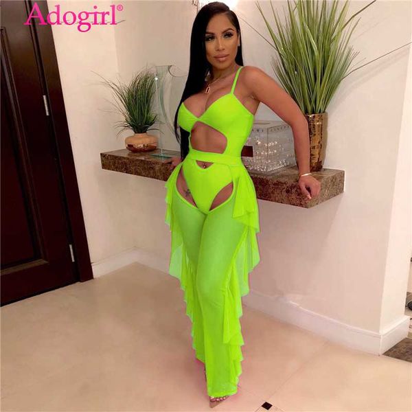 adogirl fluorescence color fashion casual two piece set hollow out spaghetti straps bodysuit swimwear + ruffle sheer mesh pants, White
adogirl fluorescence color fashion casual two piece set hollow out spaghetti straps bodysuit swimwear + ruffle sheer mesh pants, White