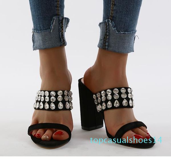 with box luxury shinny crystal beading rhinestone sandals heel mules women designer heel slides t14, Black
with box luxury shinny crystal beading rhinestone sandals heel mules women designer heel slides t14, Black
