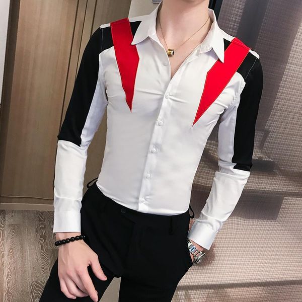 men shirt fashion 2019 patchwork color long sleeve casual shirts for men streetwear slim fit blouse club tuxedo, White;black
men shirt fashion 2019 patchwork color long sleeve casual shirts for men streetwear slim fit blouse club tuxedo, White;black